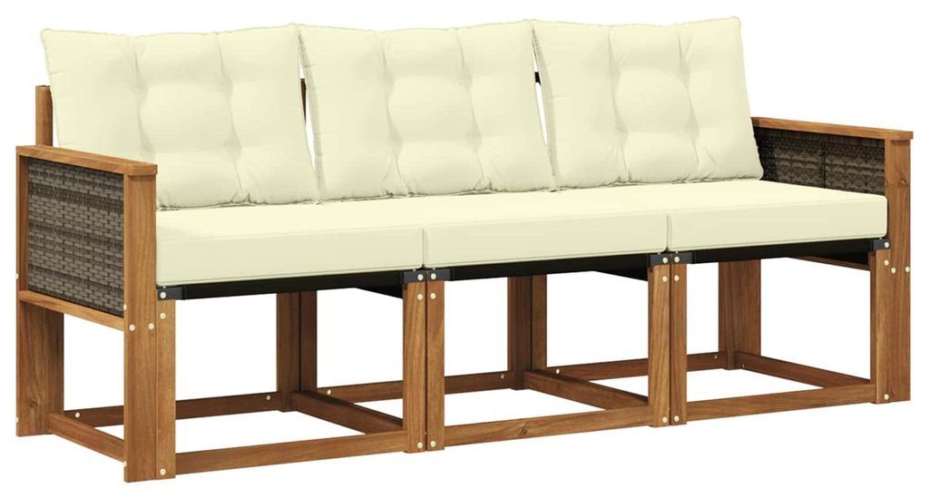 “2026 Modern“ Braun Outdoor-Sofagarnitur mit Kissen 3 pcs Natur und Creme - Designermöbel 79224 - Gartensofas