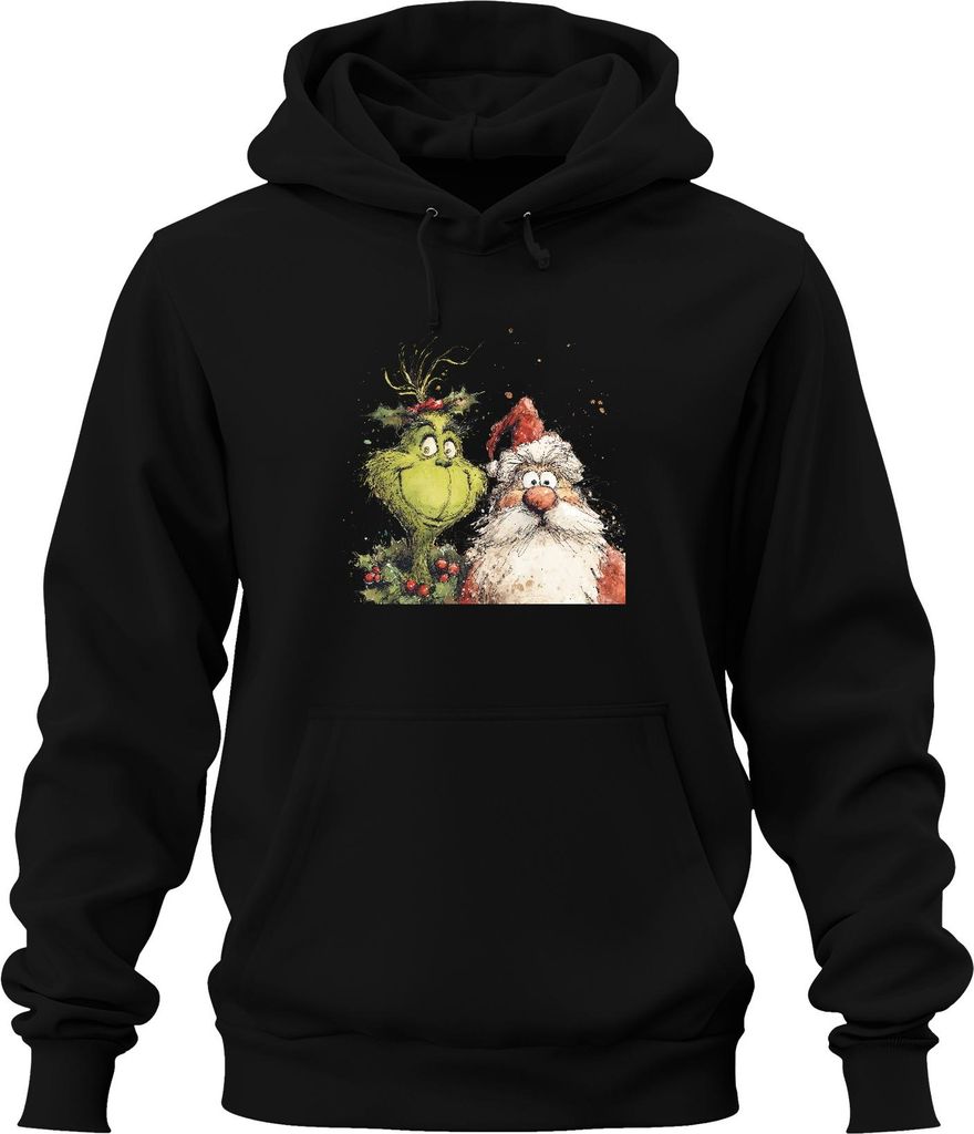 Grinch Weihnachtsmann lustig Weihnachten Geschenk Cartoon Retro Uni Hoodie Kapuzenpullover, Schwarz, L