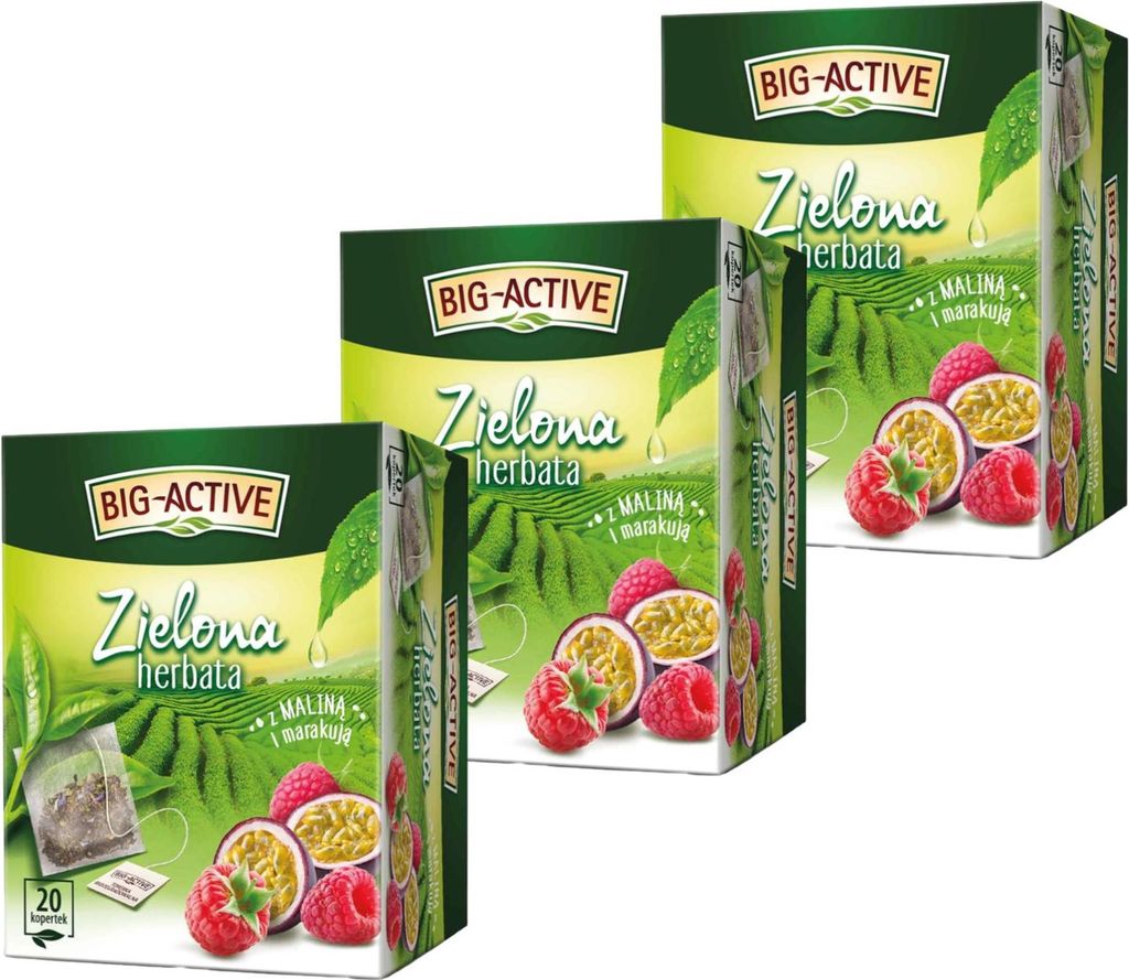 Grüner Tee mit Himbeere & Maracuja 60 Teebeutel - Grüntee im Beutel - Big-Active