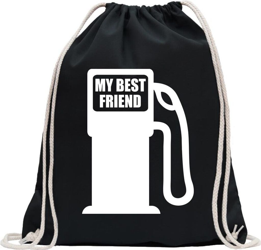Kiwistar - Turnbeutel - schwarz - My best Friend - Fun Rucksack Sport Beutel Gymsack Baumwolle mit Ziehgurt