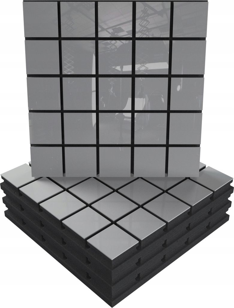 4 Stück AKUSTIK-WANDPANEELE mit Montageset | "GRID" 50x50x5cm | Absorption und Diffusion | Farbe: Weiß glänzender Kunststoff