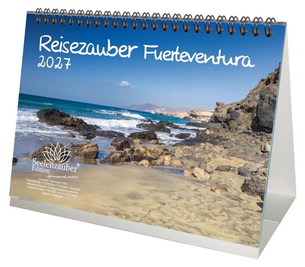 Reisezauber Fuerteventura DIN A5 Tischkalender für 2027 Puerto del Rosario Reise Urlaub Strand Spanien - Seelenzauber