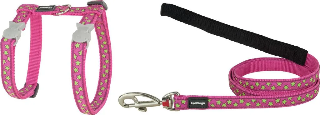 Offerta Set Pettorina e Guinzaglio Gatto Red Dingo - Stelle Lime/Rosa