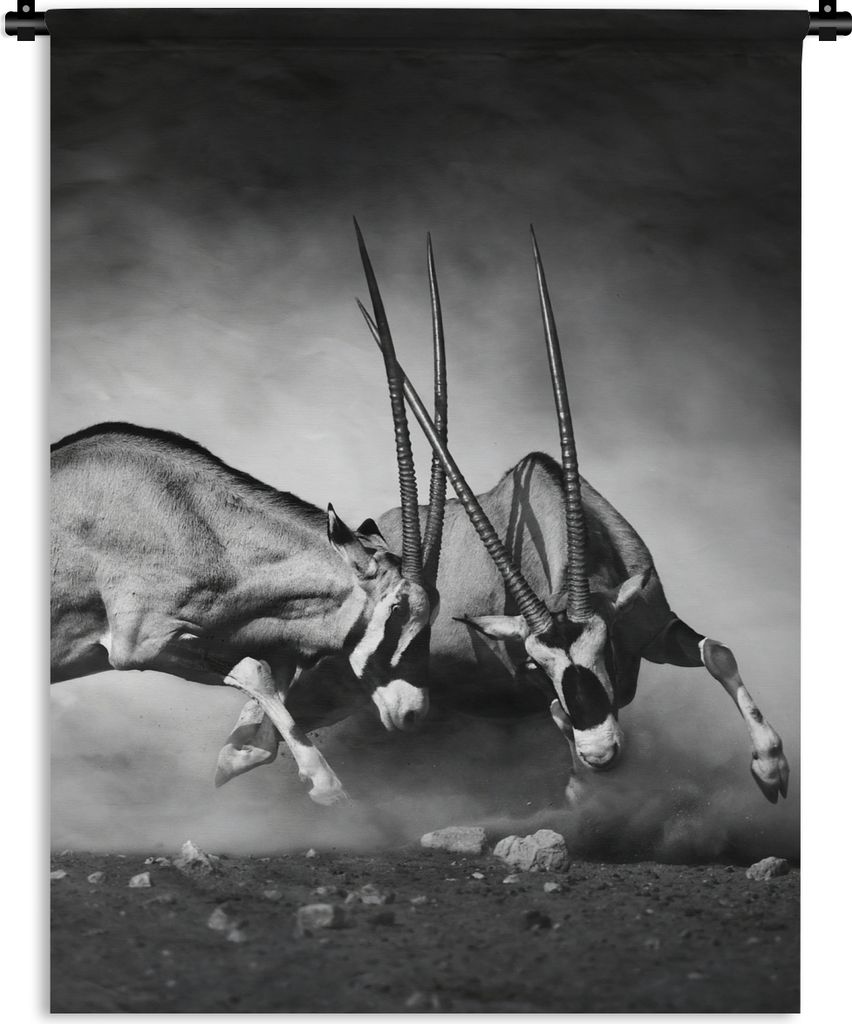 MuchoWow Wandteppich Wandbehang Antilope - Schwarz und weiß - Porträt - Wildtiere - Tiere 150x200 cm Tapisserie Dekoration Wandtuch - Wandaufh...