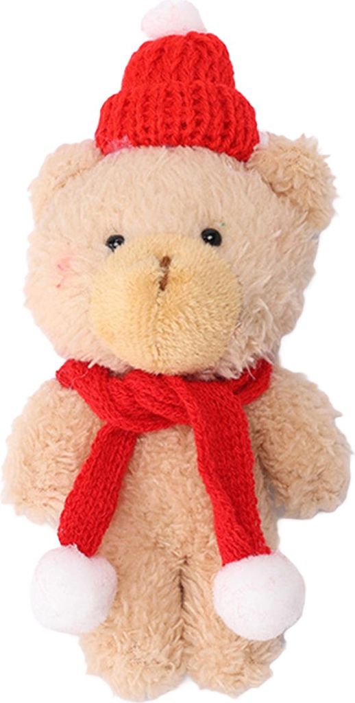 Plüschbär-Weihnachtsdekoration, kleiner Stoffbär mit Strickmütze und Schal, niedliches Tier, Tischdekoration für Weihnachtsfeiern