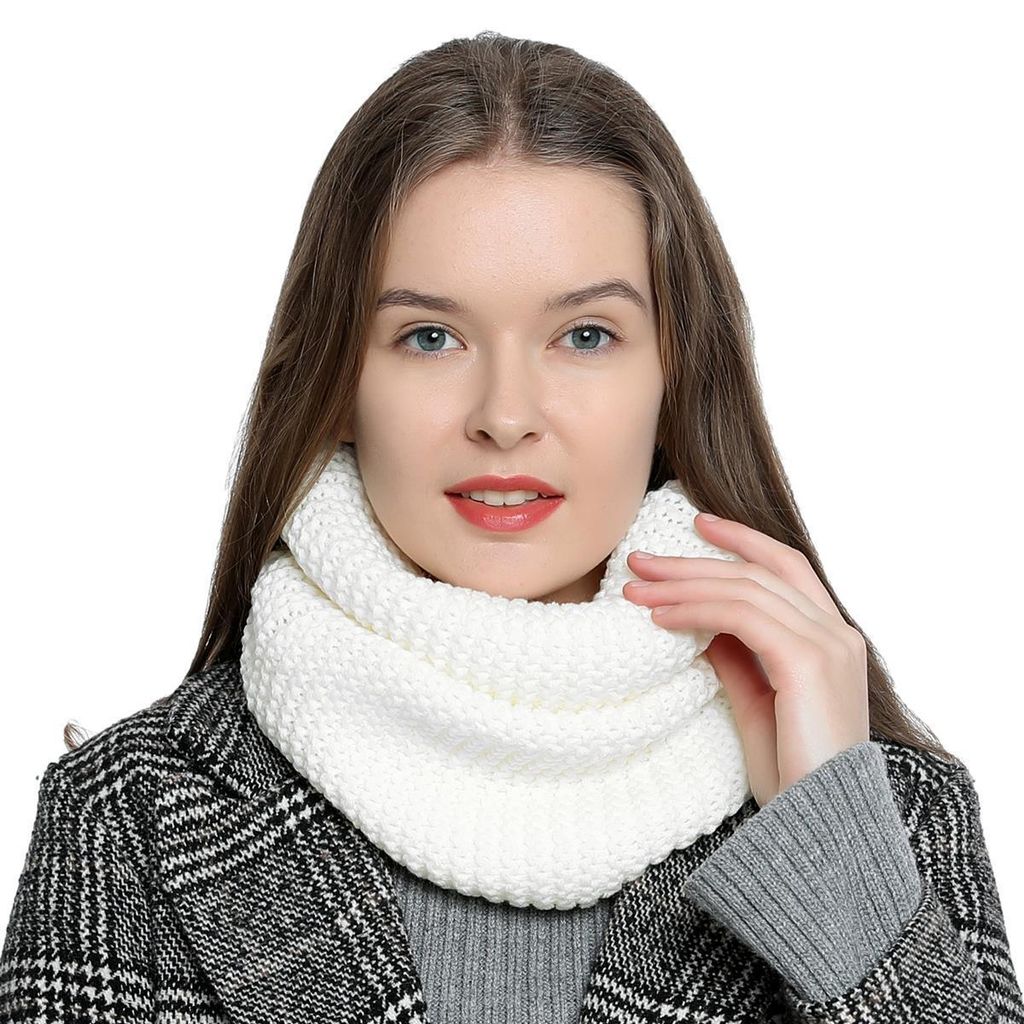 Warmer und weicher Damen Winter Schlauchschal Rundschal Strickmuster weiß 2