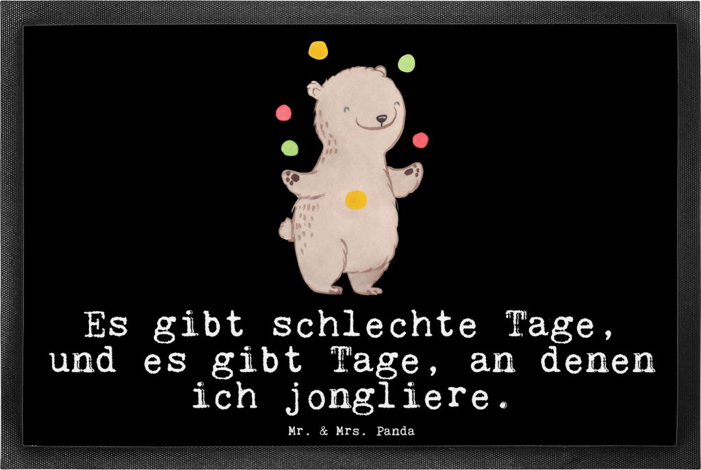 Mr. & Mrs. Panda Türvorleger Bär Jonglieren 40 x 60 cm - Schwarz - Geschenk, fußmatte, Bodenvorleger, Zirkus, Schmutzfangmatte, Artistik, Jongle...