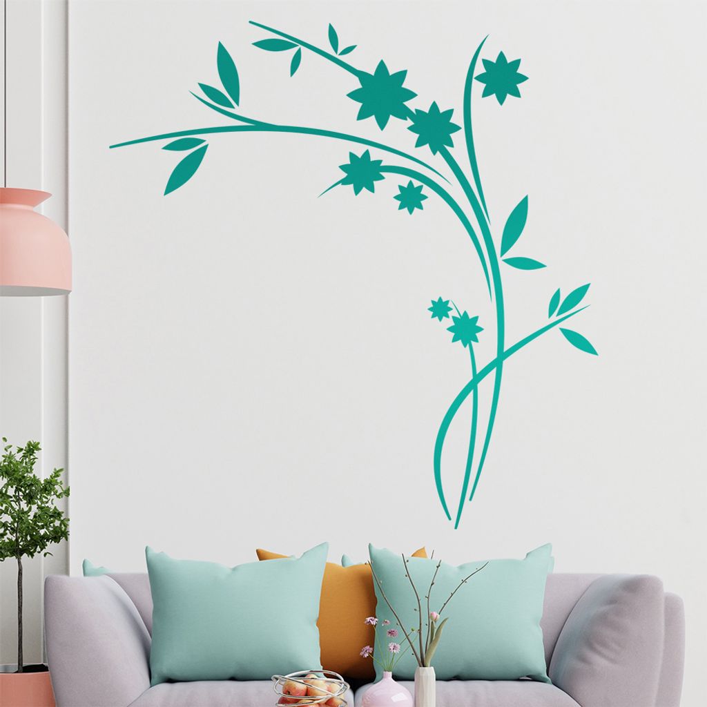 Blüten mit Sternblättern Wandtattoo in 6 Größen - Wandaufkleber Wall Sticker - Dekoration, Küche, Wohnzimmer, Schlafzimmer, Badezimmer