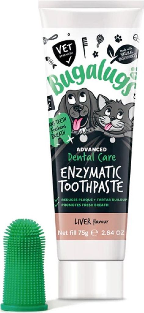 Bugalugs Enzymatische Zahnpasta für Hunde & Katzen – Lebergeschmack – inkl. Fingerbürste – Zahnpflege gegen Plaque & Mundgeruch