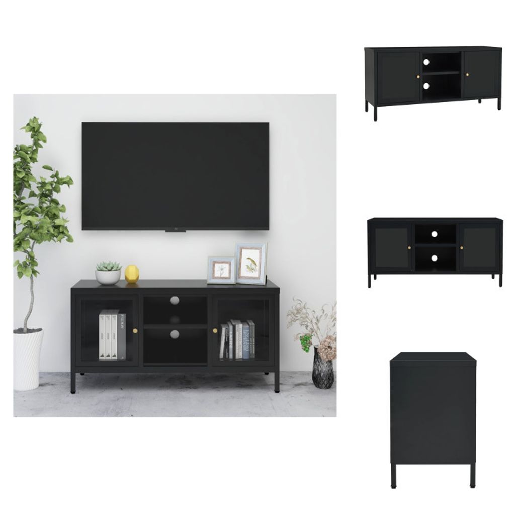vidaXL TV stolek černý 105x35x52 cm ocel a sklo - TV Obrázek produktu 