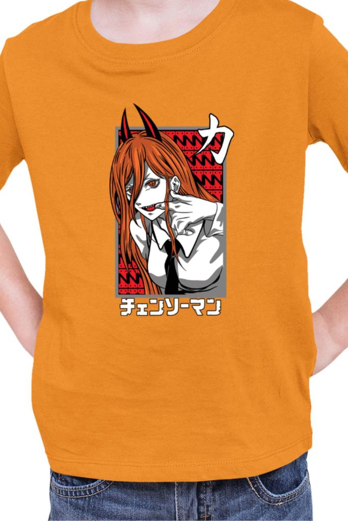 Kinder T-Shirt Manga Japan Anime Comics Animation Chainsaw Anime manga Man 07, 5-6 Jahr - 116 / Orange
