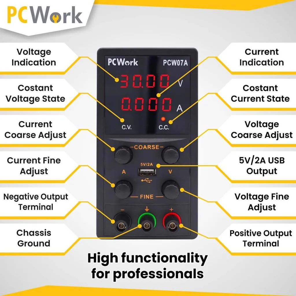 Alimentation pour réparation électronique PCWork PCW07A 30V 5A réglable - 5