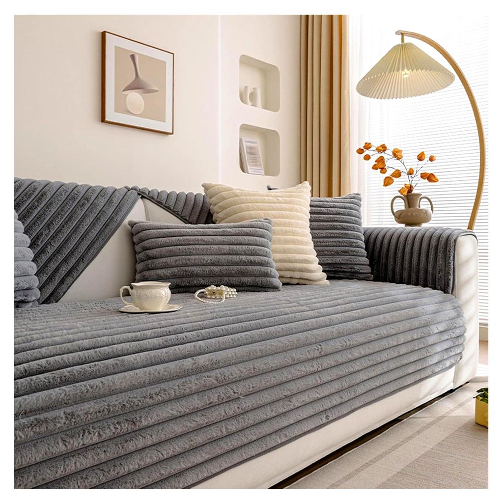 Sofabezug für Ecksofa L-Form rutschfest, Couchüberzug XXL Wohnlandschaft U-Form, weicher und warmer Plüsch Sofaüberwurf maschinenwaschbar, Wint...
