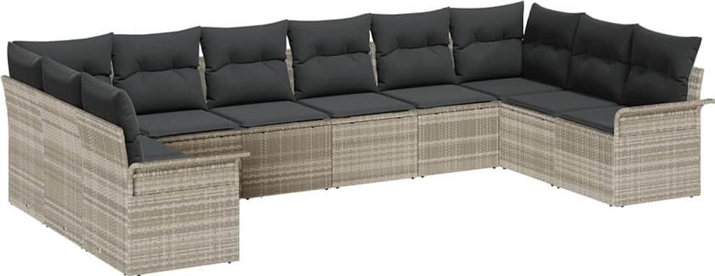 vidaXL Gartensofa-set mit Kissen 10 pcs Hellgrau Poly-Rattan