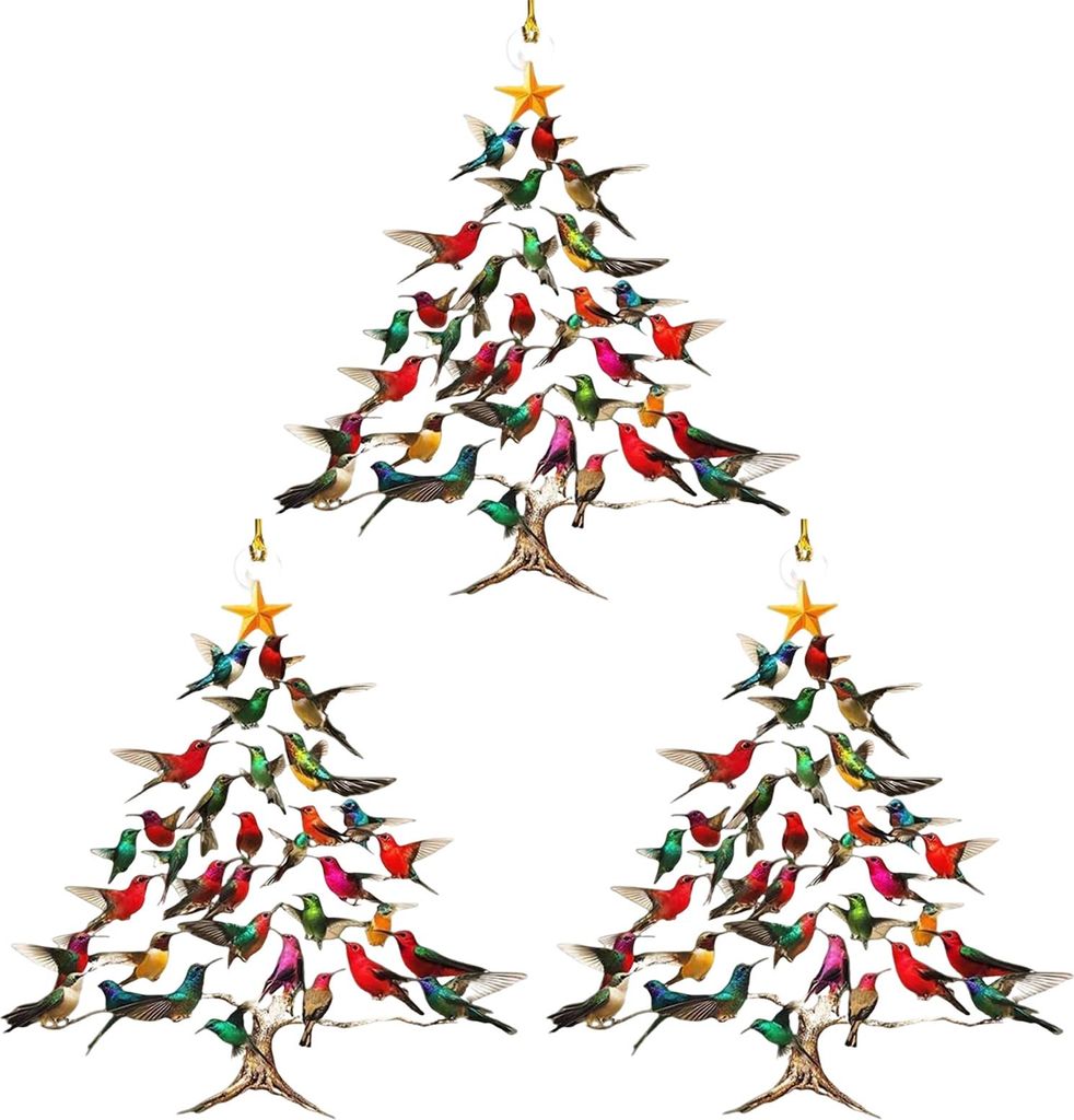 Funkelnder Kolibri-Weihnachtsschmuck, doppelseitig, buntes Design, Stapel-Kolibri-Ornament, Wintervogel, Weihnachtsdekoration