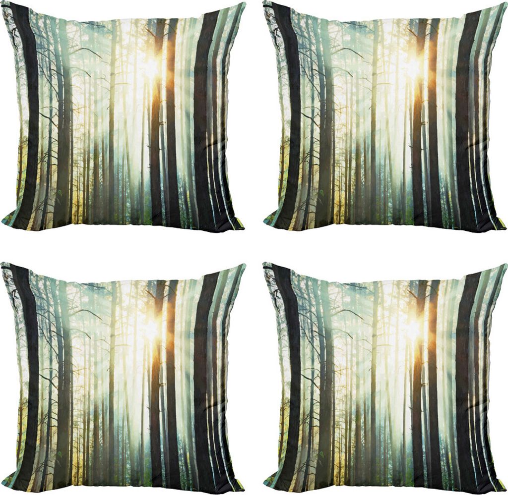 ABAKUHAUS Natur Kissenbezug Set (4 Stück), Fairy Foggy Wald Woods, Moderner Doppelseitiger Digitaldruck, 40 cm x 40 cm, Seafoam Dunkelbraun