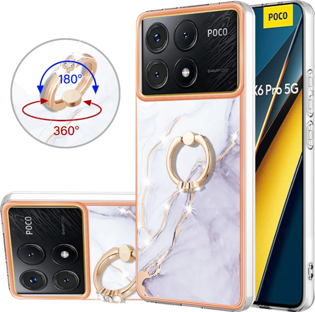 Custodia in marmo per Xiaomi Poco X6 Pro/Redmi K70E, custodia protettiva in silicone TPU con supporto ad anello Oro