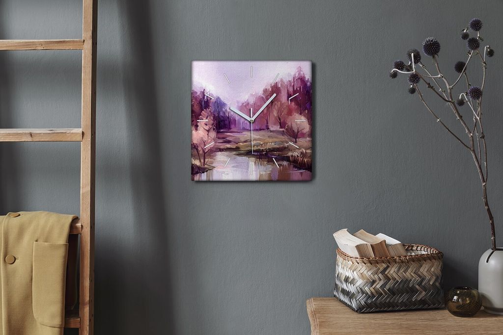 Coloray Hodiny Unikátní 30x30 cm Tiché hodiny Pro obývací pokoj a kuchyň Nástěnné hodiny Plátno Bílé ručičky hodin - Lesní voda