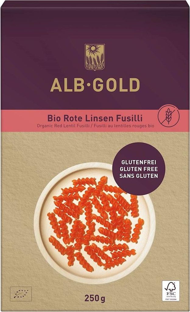 Alb-Gold glutenfrei Rote Linsen Fusilli 250g