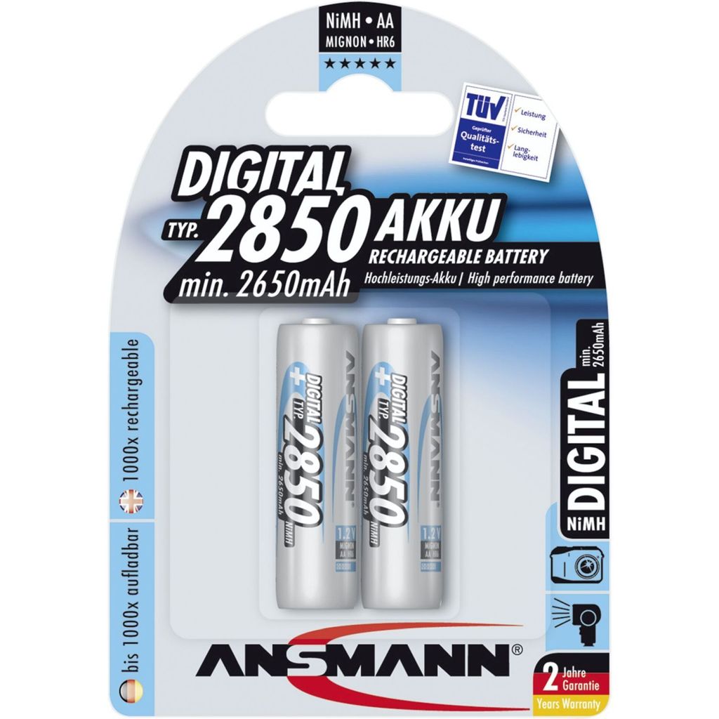 ANSMANN Akku AA Mignon Typ 2850mAh 1,2V - aufladbar & hohe Kapazität, 2 Stück