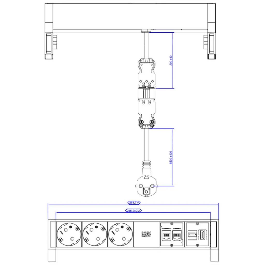 Solution gestion câbles Bachmann DESK 2 3 prises GST18i3 Blanc 902.302