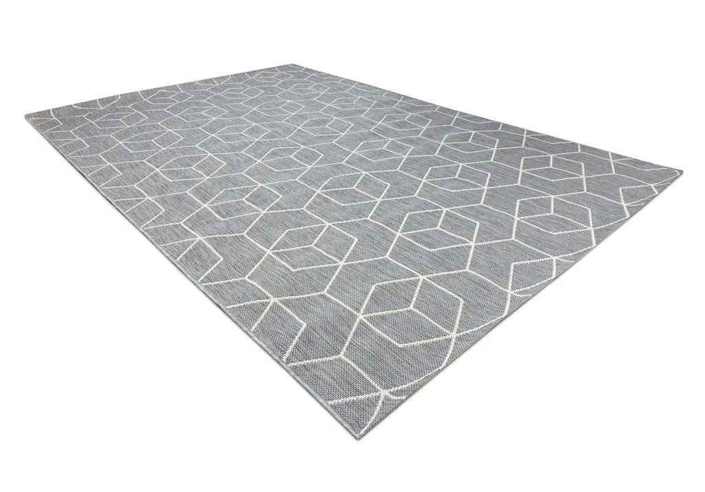 Tapis gris 80x150 cm motif cubes 3D structure corde ultra résistante - 3