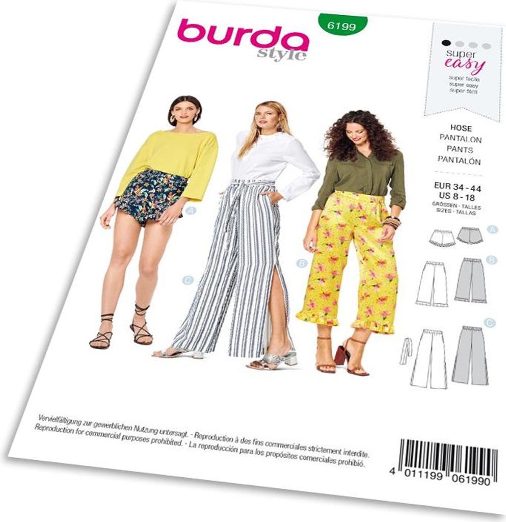 Střih Burda 6199 - Jednoduché šortky, letní kalhoty Obrázek produktu 