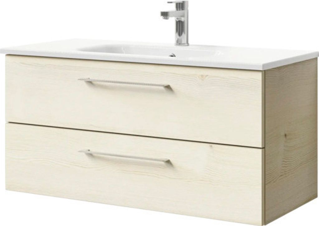 Badmöbel-Set Pelipal Sunline 121 BxHxT 101 x 50 x 46 cm Frontfarbe Polar Pinie mit Mineralguss-Waschtisch und Waschtisch