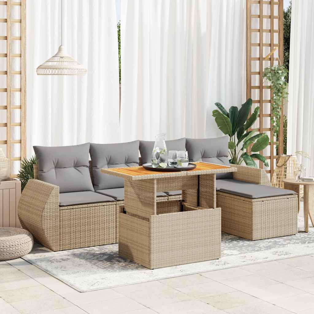 Maison Exclusive - 6-tlg. Garten-Sofagarnitur mit Kissen Beige Poly Rattan