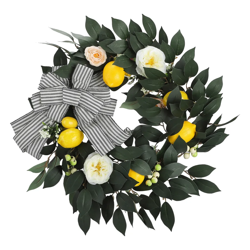 Décoration de porte d'entrée - Couronne de citrons artificiels de 50 cm