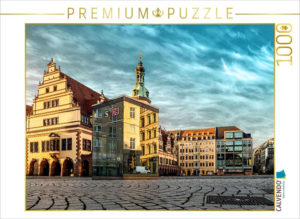 CALVENDO Puzzle Puzzel Leipzig Martplatz mit Spiegelung 1000 Teile Puzzle quer | 1000 Teile Lege-Größe 64x48cm Foto-Puzzle für glückliche Stunden