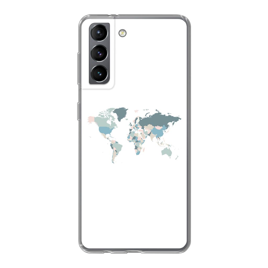 MuchoWow Handyhülle Schutzhülle Hülle für Samsung Galaxy S21 Weltkarte - Pastell - Länder Silikon Softcase Handy Hülle - Softcase