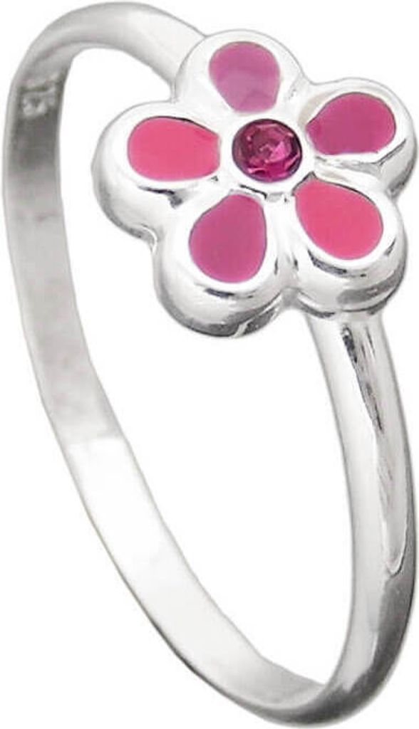 Ring Kinderring Blume mit Glasstein pink 925 Echt Silber Silberring Innenumfang 42mm Ø13.4mm