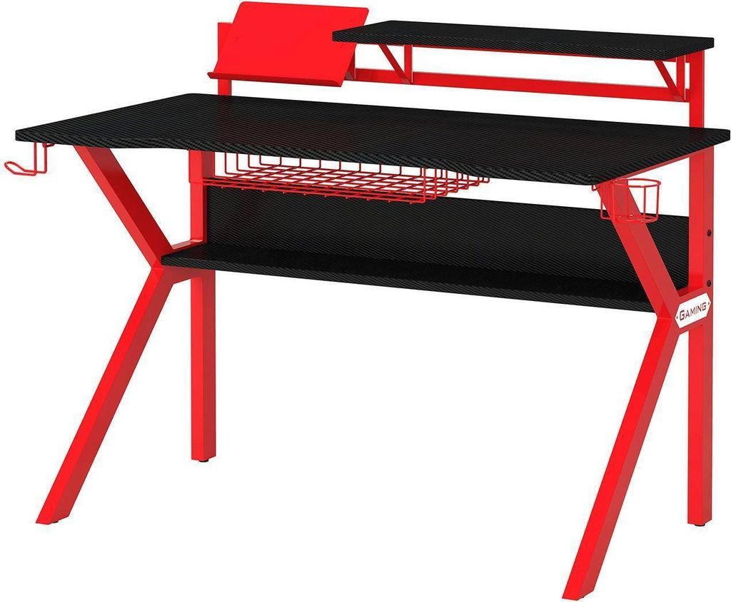 Gaming Computertisch Gamer Tisch Racing Carbon Optik Schwarz/Rot GT-006/8394