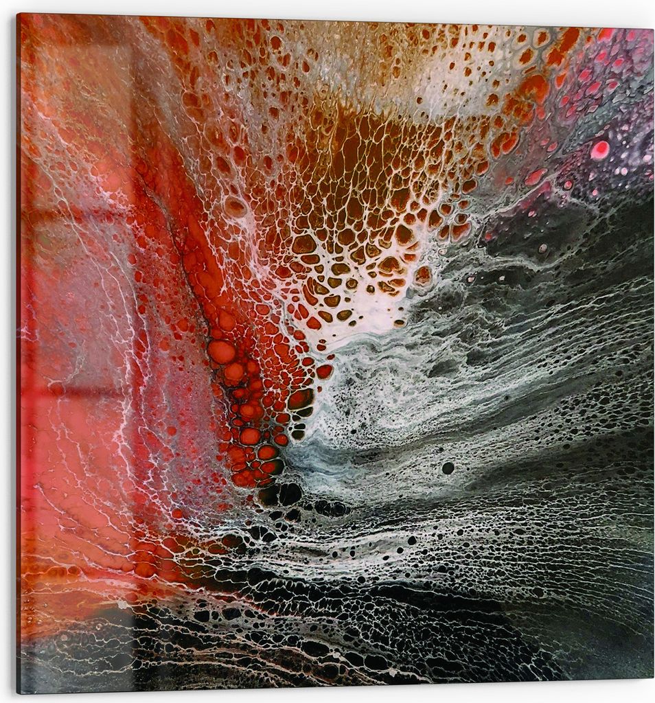 DEQORI Küchenrückwand Glas 60x60 cm 'Magma Malerei' Spritzschutz Bad Rückwand Küche