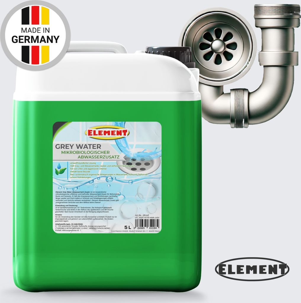 Element Grauwassertank Zusatz Wohnmobil | 5 Liter | Konzentrat | mikrobiologischer Grauwassertank Zusatz | Reiniger gegen unangenehme Gerüche