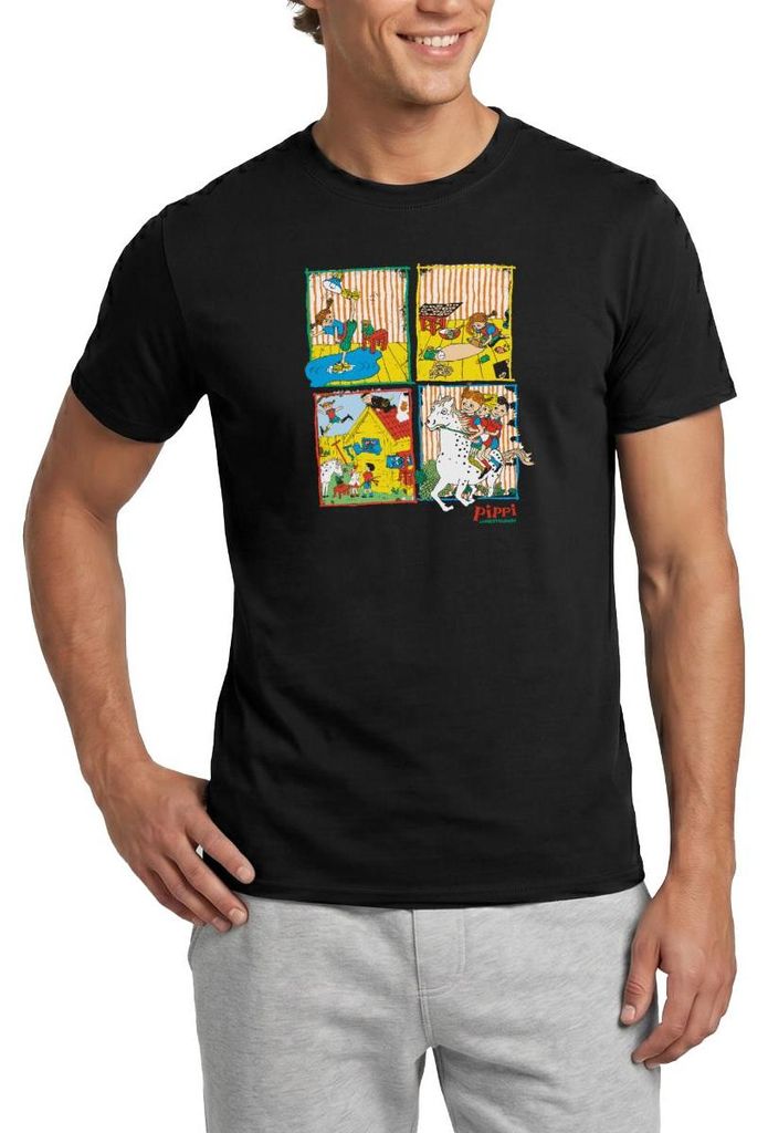 Spreadshirt Pippi Langstrumpf Und Ihre Freunde Kacheln Männer T-Shirt, 4XL, Schwarz