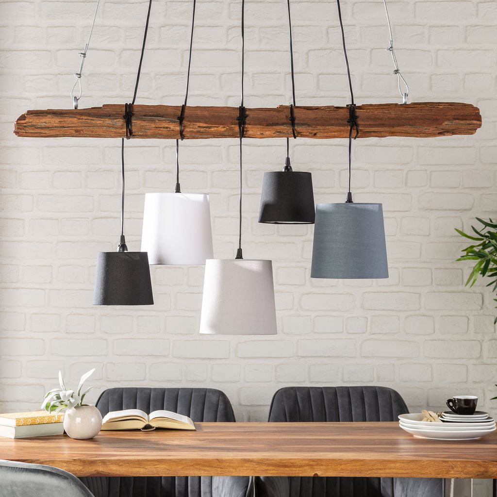 Design Hängelampe LEVELS 115cm Treibholz schwarz grau mit 5 Leuchten