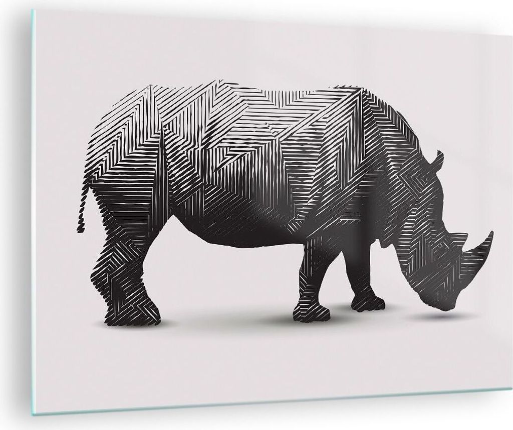 Bilder auf glas - Nashorn Tier Afrika Safari - 70x50cm - Glasbilder - Wandbilder - Kunstdruck - zum Aufhängen bereit - Wanddekoration aus Glas - G...