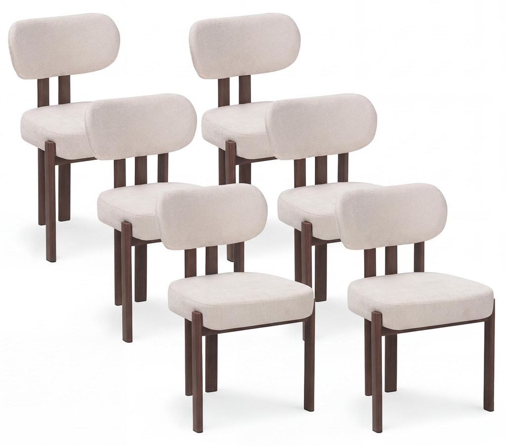 6er-Set Esszimmerstühle, Stoff, Beige – Beine in dunkler Produktbild 