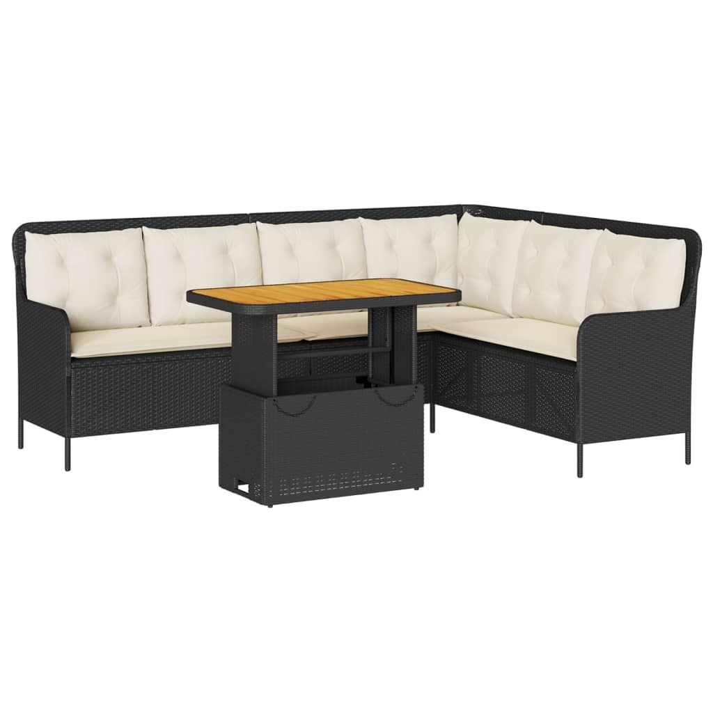 vidaXL 2-tlg. Garten-Sofagarnitur mit Auflagen Schwarz Poly Rattan