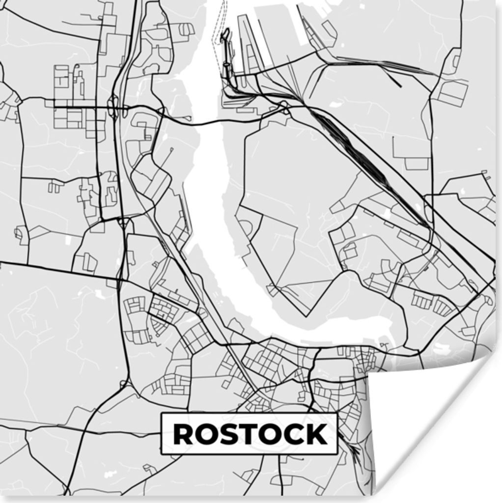 MuchoWow Poster Karte - Rostock - Karte - Deutschland 50x50 cm - Wohnzimmerdekoration