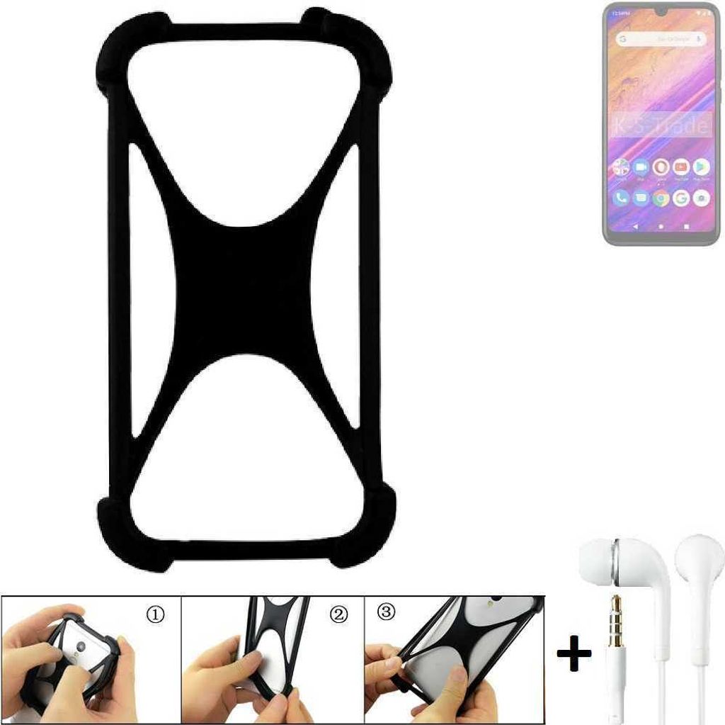 K-S-Trade Handy-Hülle + headphones kompatibel mit BLU J6S Schutz-Hülle Bumper Silikon Cover Case Silikoncase Silikonbumper TPU Softcase Smartphone,