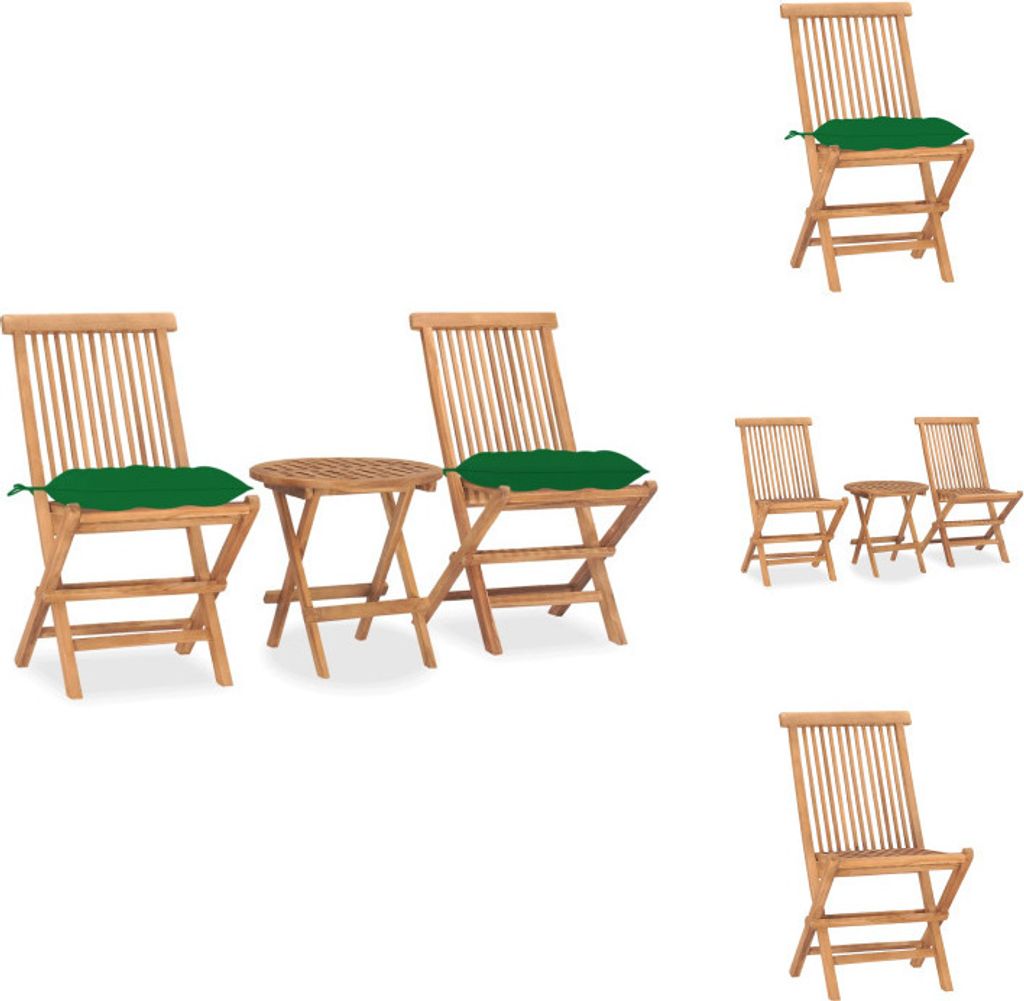 vidaXL 3-tlg. Garten-Essgruppe mit Kissen Klappbar Massivholz Teak - Gartenmöbel-Sets