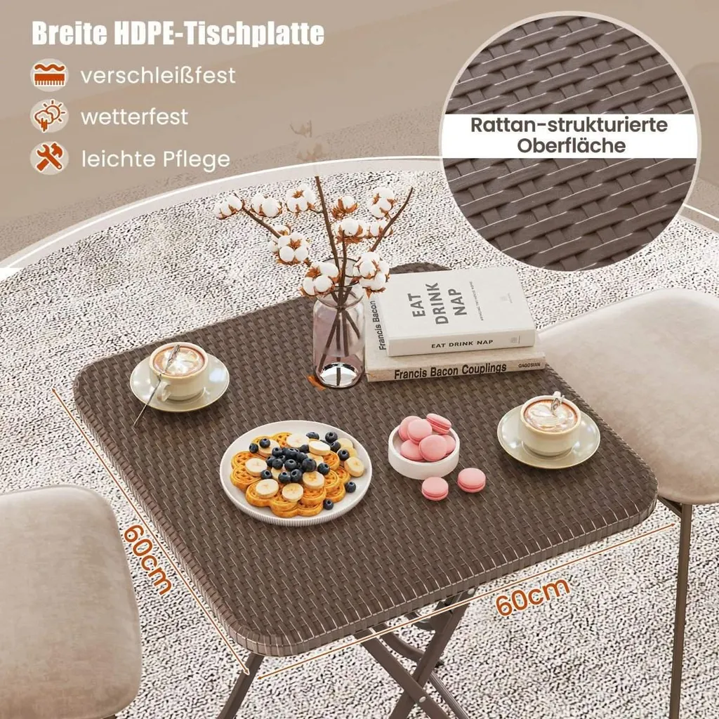 Table pliante rotin 60x60 cm robuste : la solution gain de place PEHD - 5