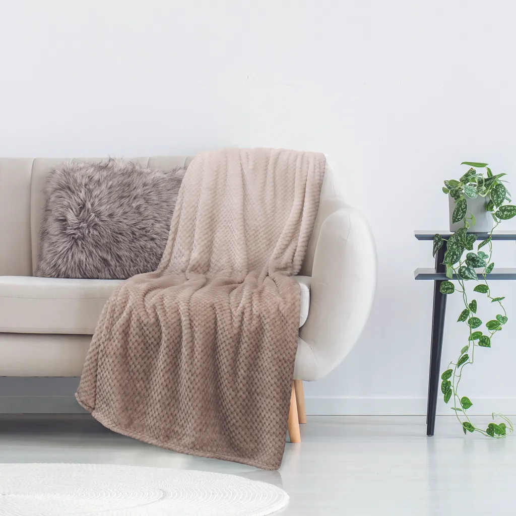 Plaid Nid d'Abeille Beige XXL - Couverture Légère 150x200 Anti-Chaleur