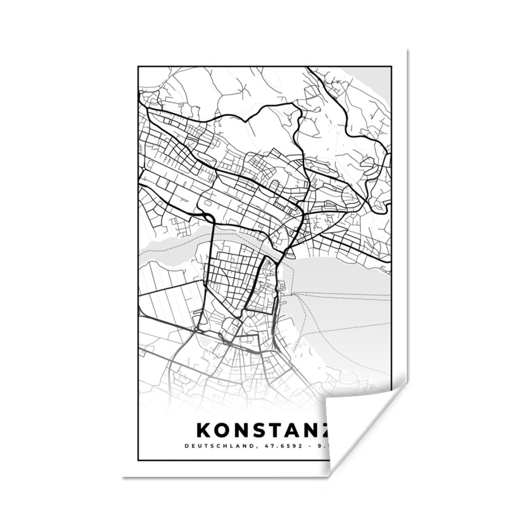 MuchoWow Poster Konstanz - Karte - Stadtplan 80x120 cm - Papierdruck