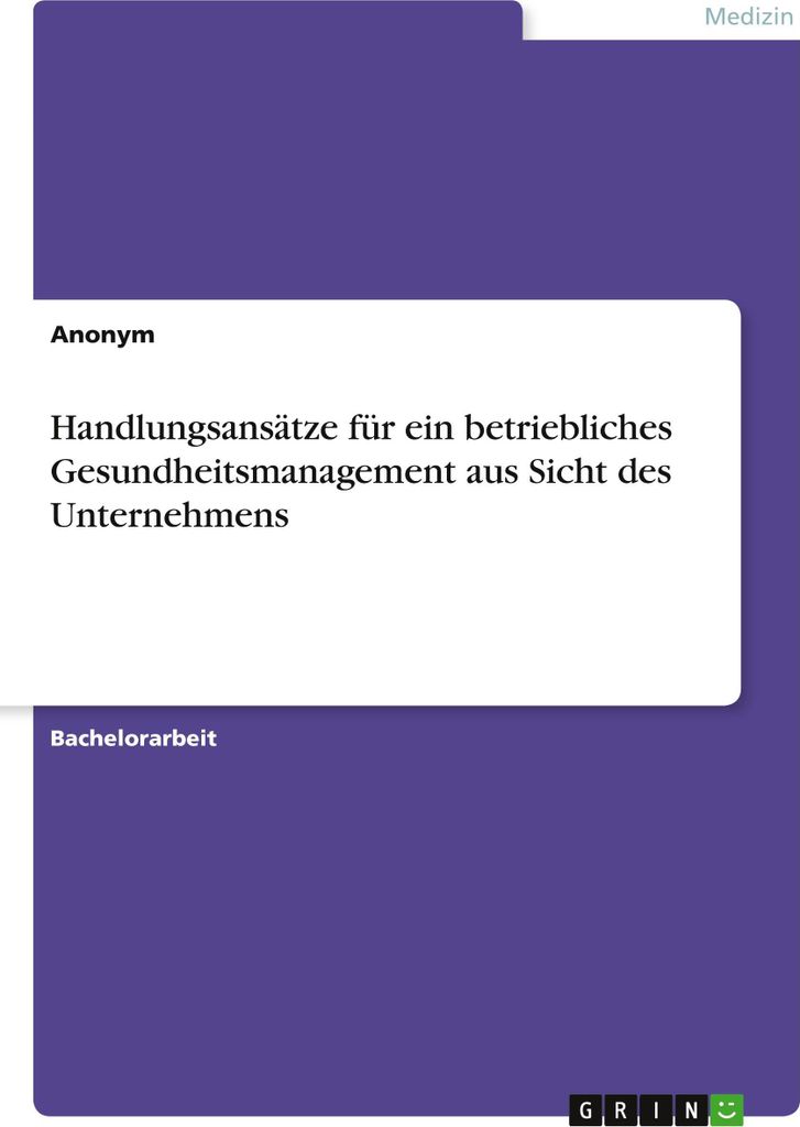 Handlungsansätze für ein betriebliches Gesundheitsmanagement aus Sicht des Unternehmens