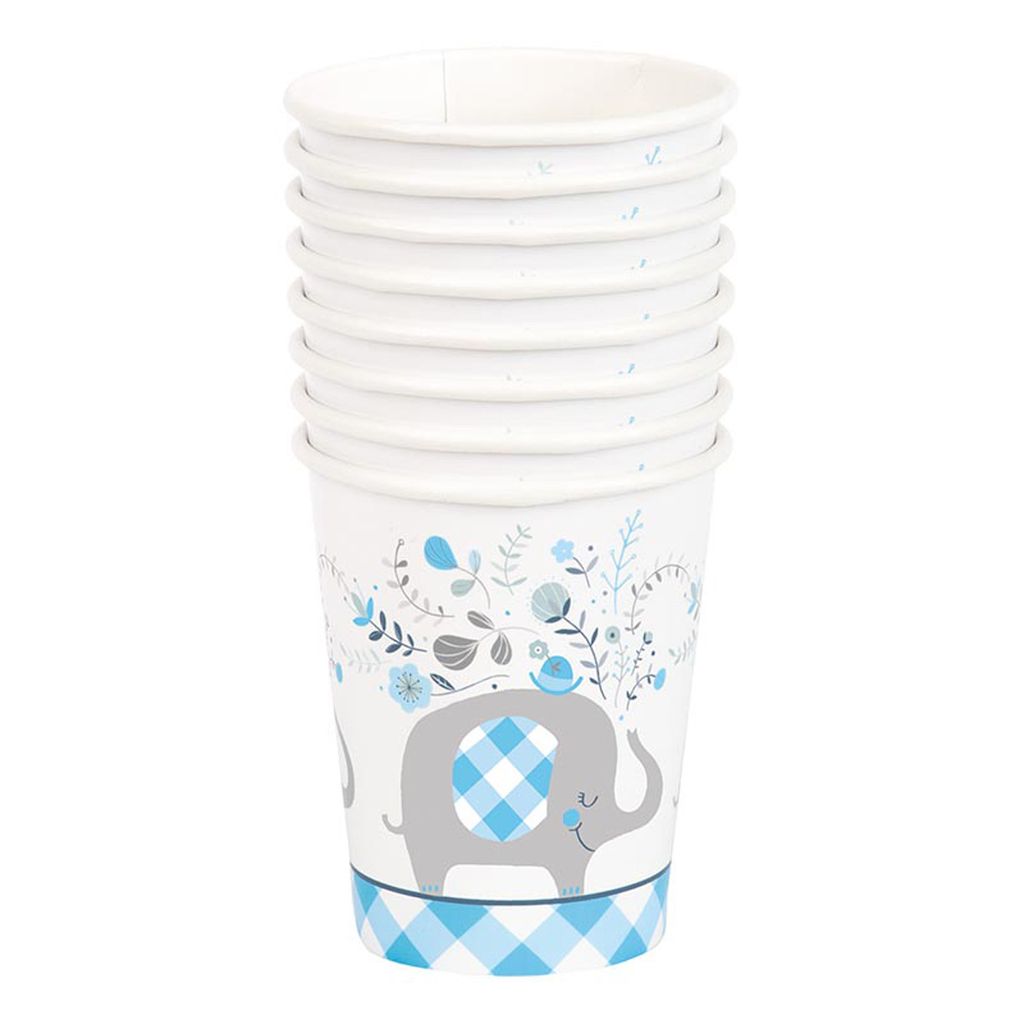 Pappbecher Elefant Floral Blau 266ml/8Stk.