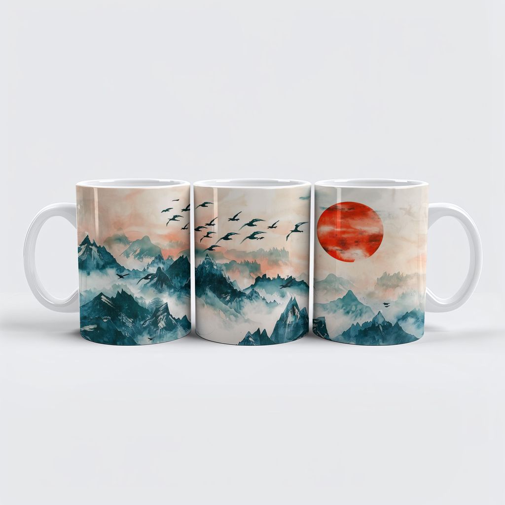 raxxa Premium-Tasse "Chinese Watercolor Birds Soaring over Mountains"